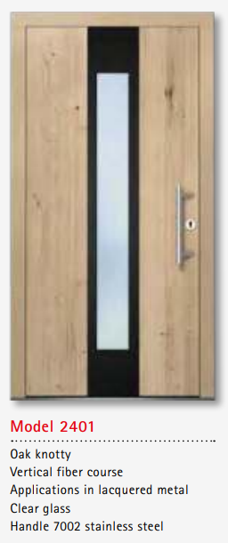 UNILUX Model 2401 Oak Knotty Door with Lacquered Metal, Clear Glass, Triple Sealed, German Craft Luxury Front Door